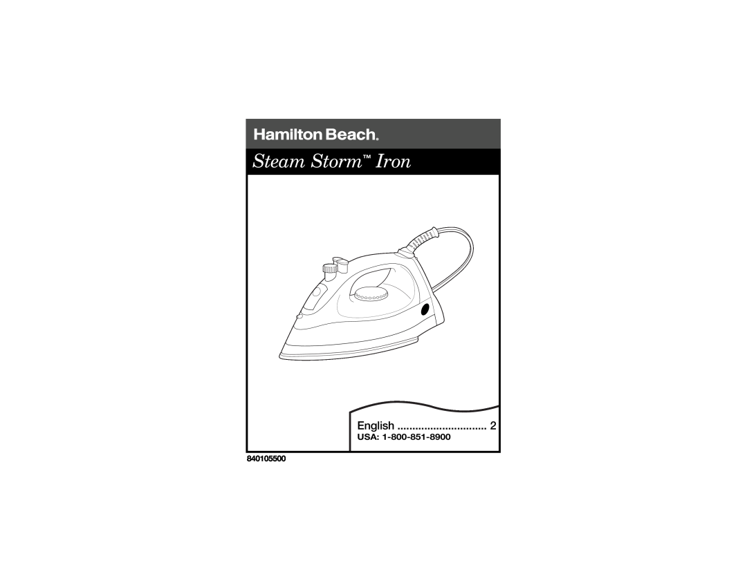 Hamilton Beach 840105500 manual Steam Storm Iron, English 