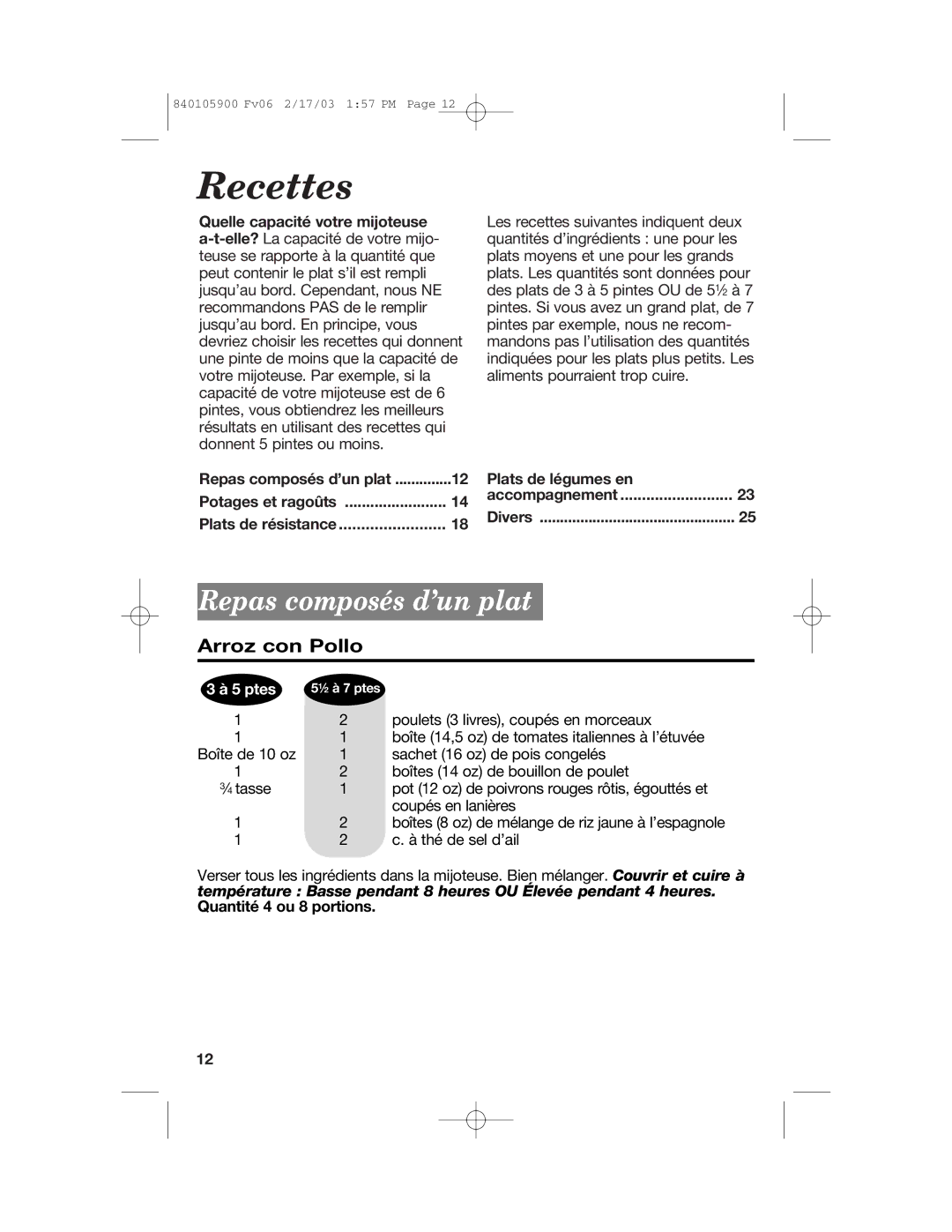 Hamilton Beach 840105900 quick start Recettes, Repas composés d’un plat Plats de légumes en 