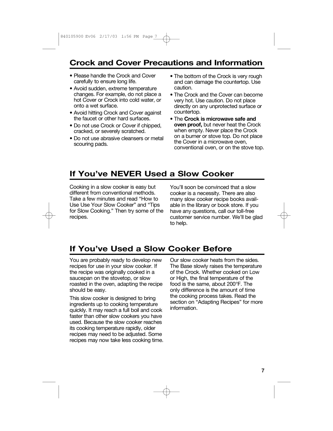 Hamilton Beach 840105900 quick start Crock and Cover Precautions and Information, If You’ve Never Used a Slow Cooker 