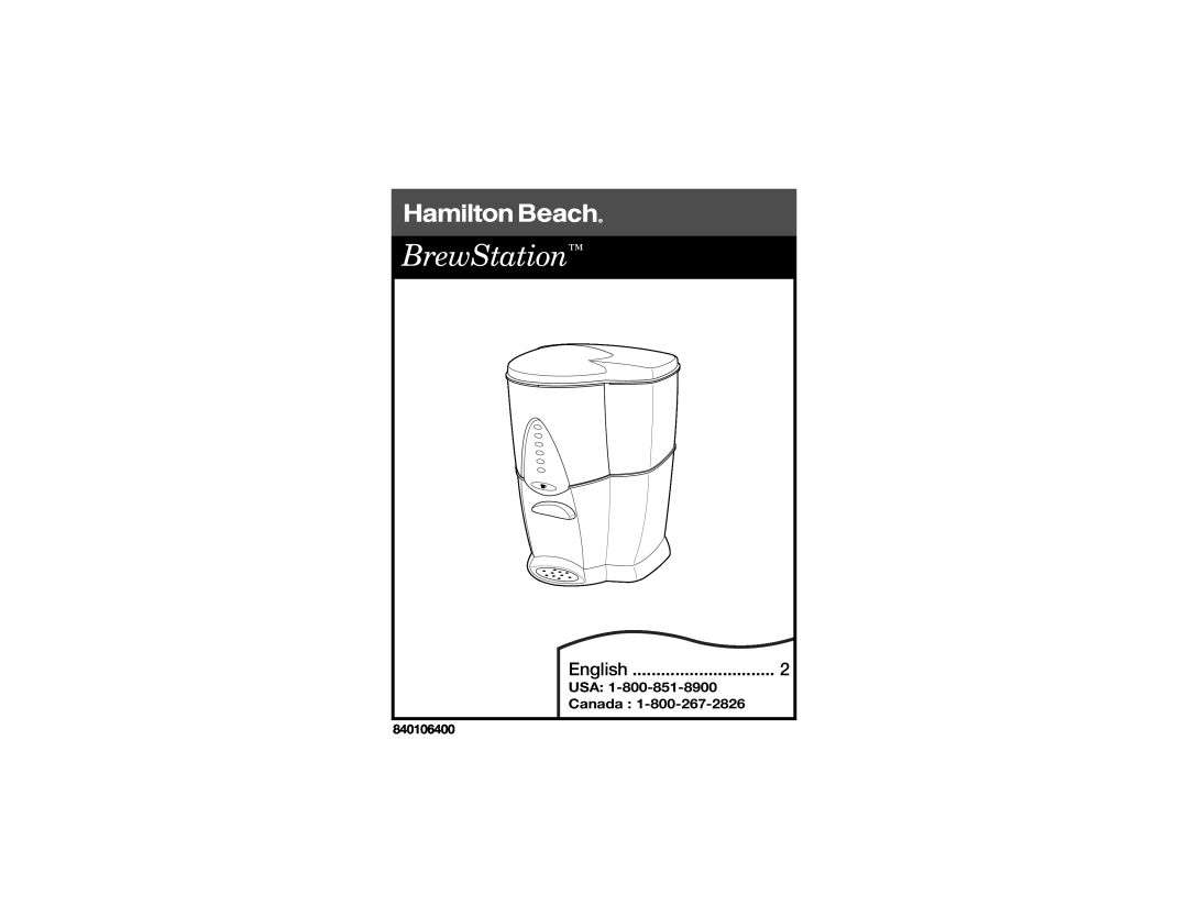Hamilton Beach 840106400 manual BrewStation, English 