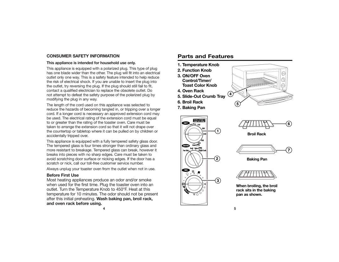 Hamilton Beach 840107100 manual Parts and Features, Consumer Safety Information, Before First Use 