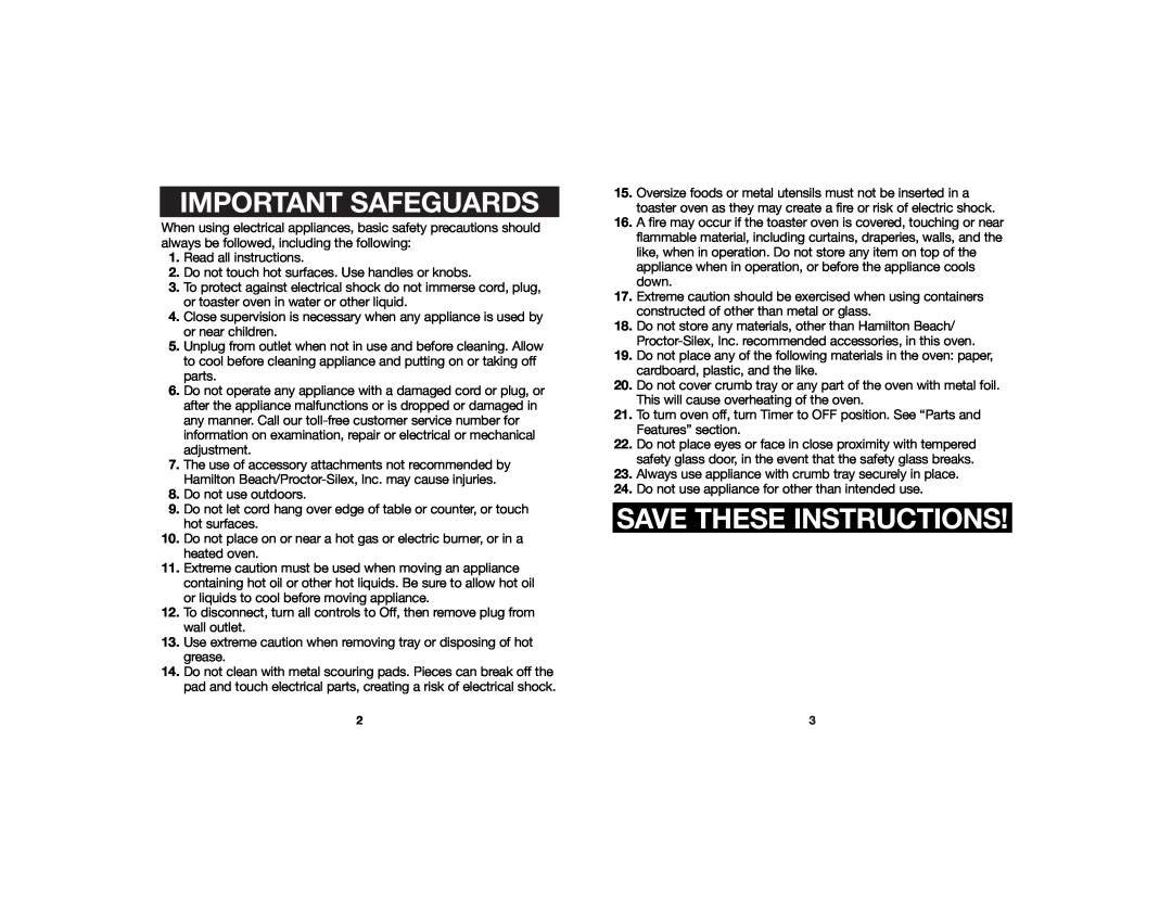 Hamilton Beach 840107100 manual Important Safeguards, Save These Instructions 