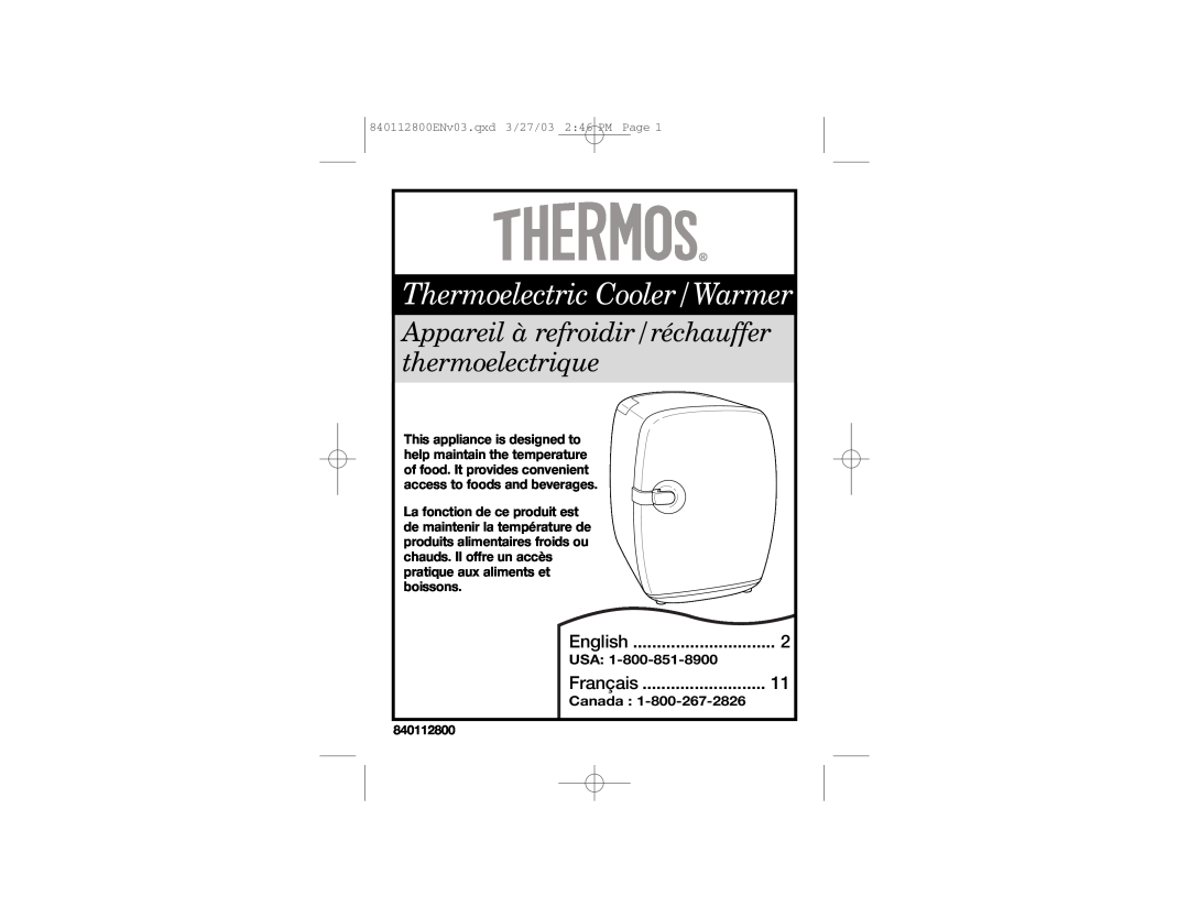 Hamilton Beach 840112800 manual English, Français, Canada, Thermoelectric Cooler/Warmer 