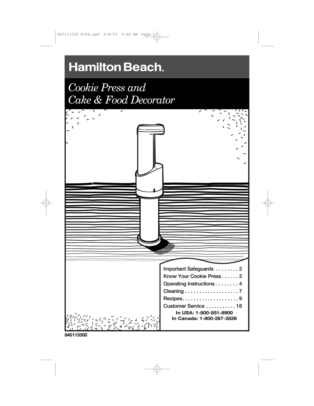 Hamilton Beach 840113300 operating instructions Important Safeguards, Know Your Cookie Press, Operating Instructions 