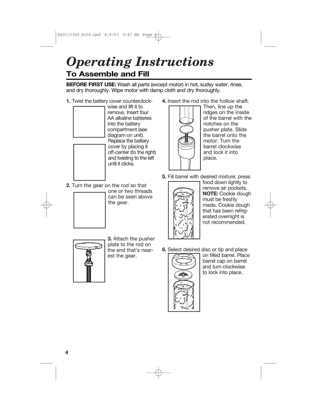 Hamilton Beach 840113300 operating instructions Operating Instructions, To Assemble and Fill 