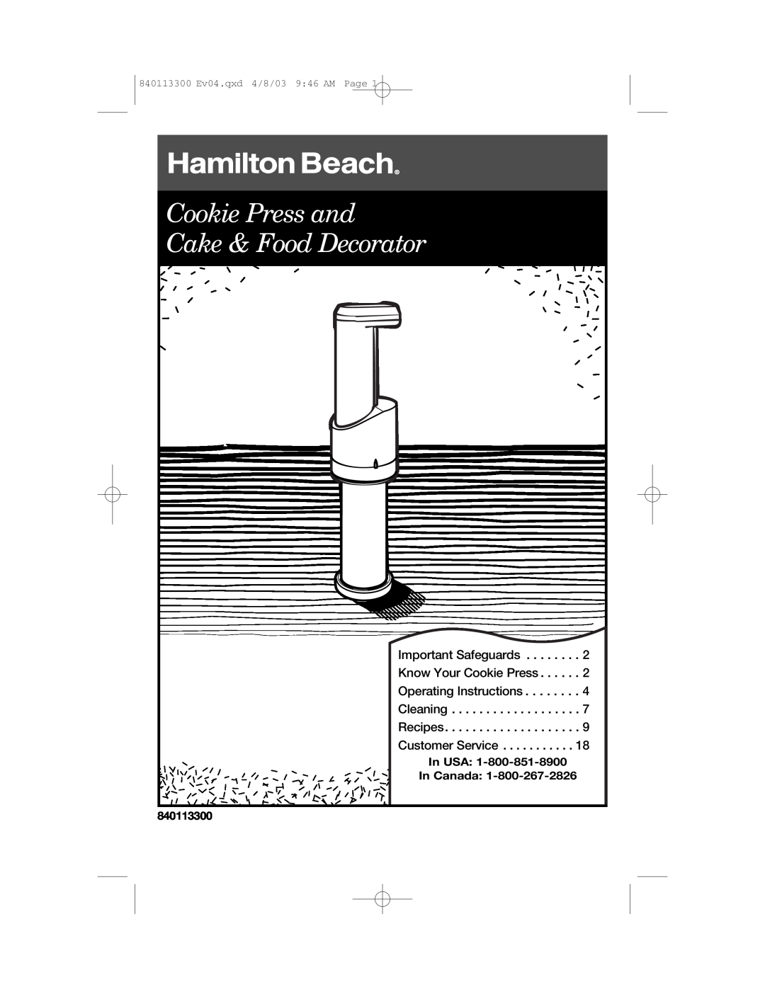 Hamilton Beach 840113300 operating instructions Important Safeguards, Know Your Cookie Press, Operating Instructions 