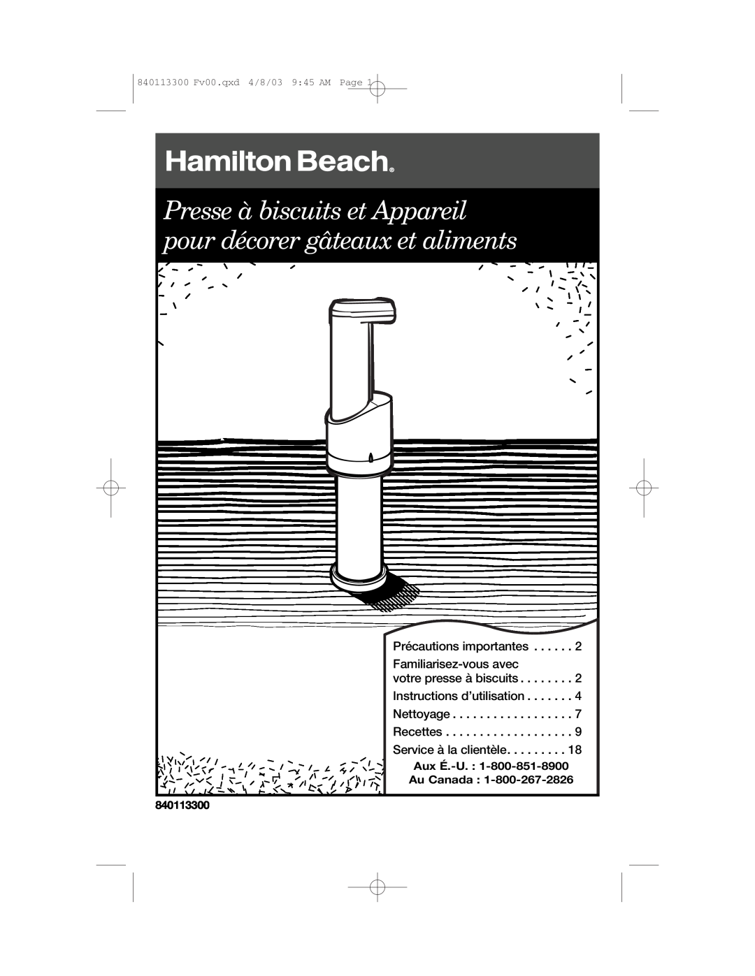 Hamilton Beach 840113300 Presse à biscuits et Appareil pour décorer gâteaux et aliments, Aux É.-U Au Canada 
