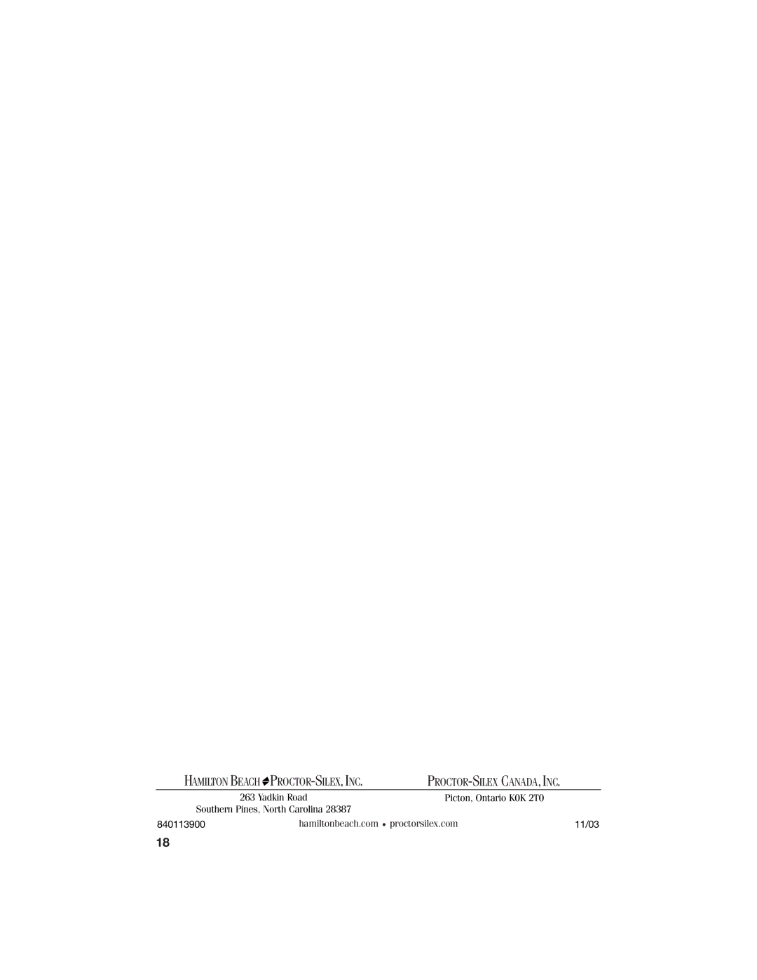 Hamilton Beach 840113900 manual Proctor-Silex, Inc 