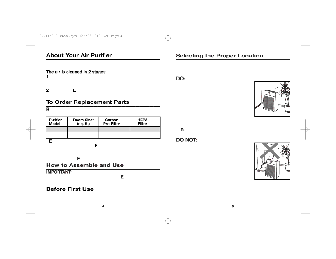 Hamilton Beach 04152 manual About Your Air Purifier, To Order Replacement Parts, How to Assemble and Use, Before First Use 