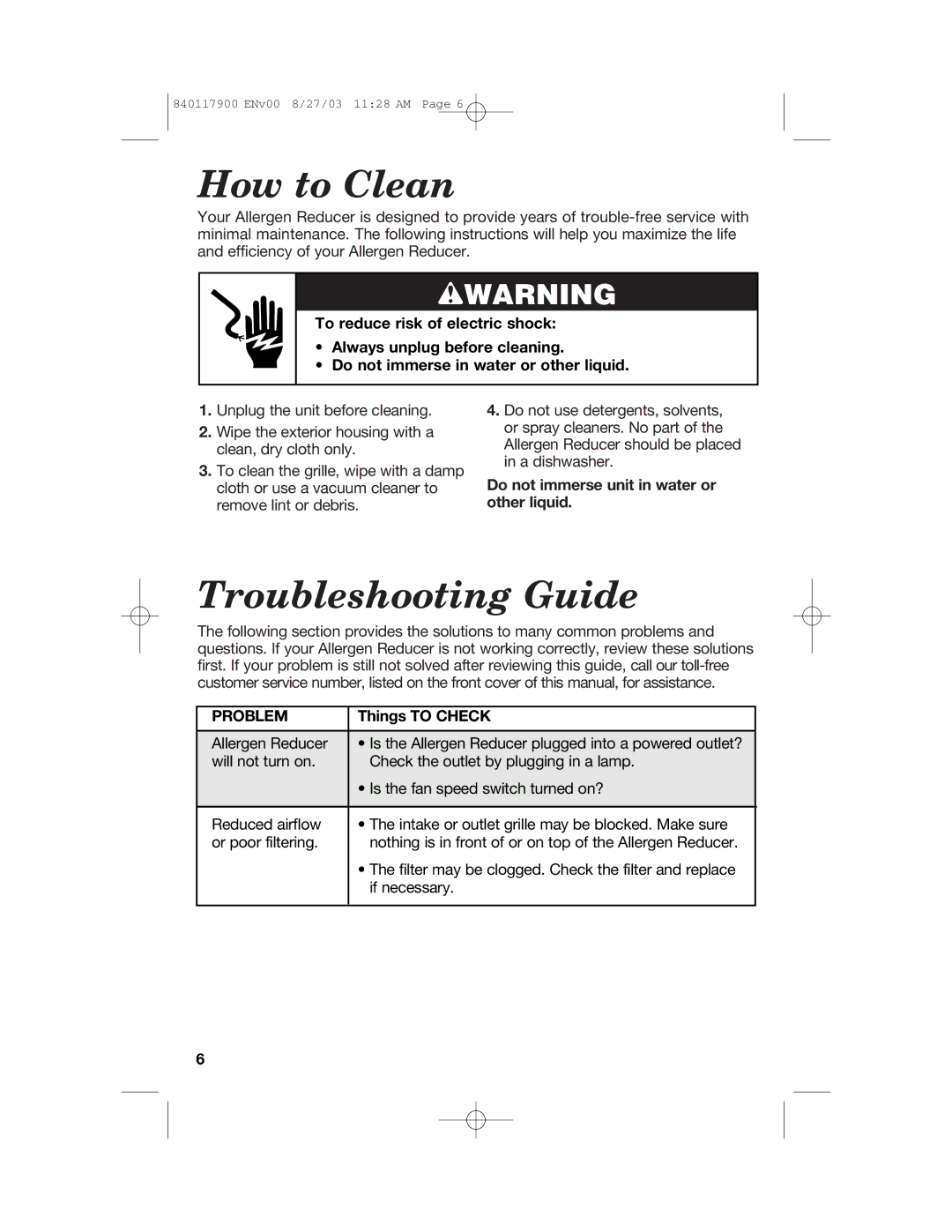 Hamilton Beach 840117900 manual How to Clean, Troubleshooting Guide, Do not immerse unit in water or other liquid, Problem 