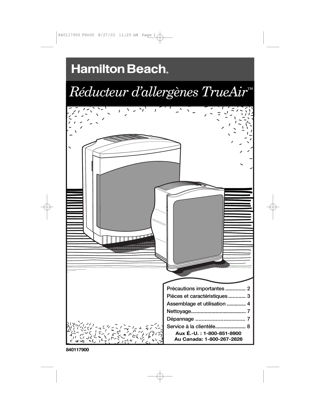 Hamilton Beach 840117900 manual Précautions importantes, Dépannage 