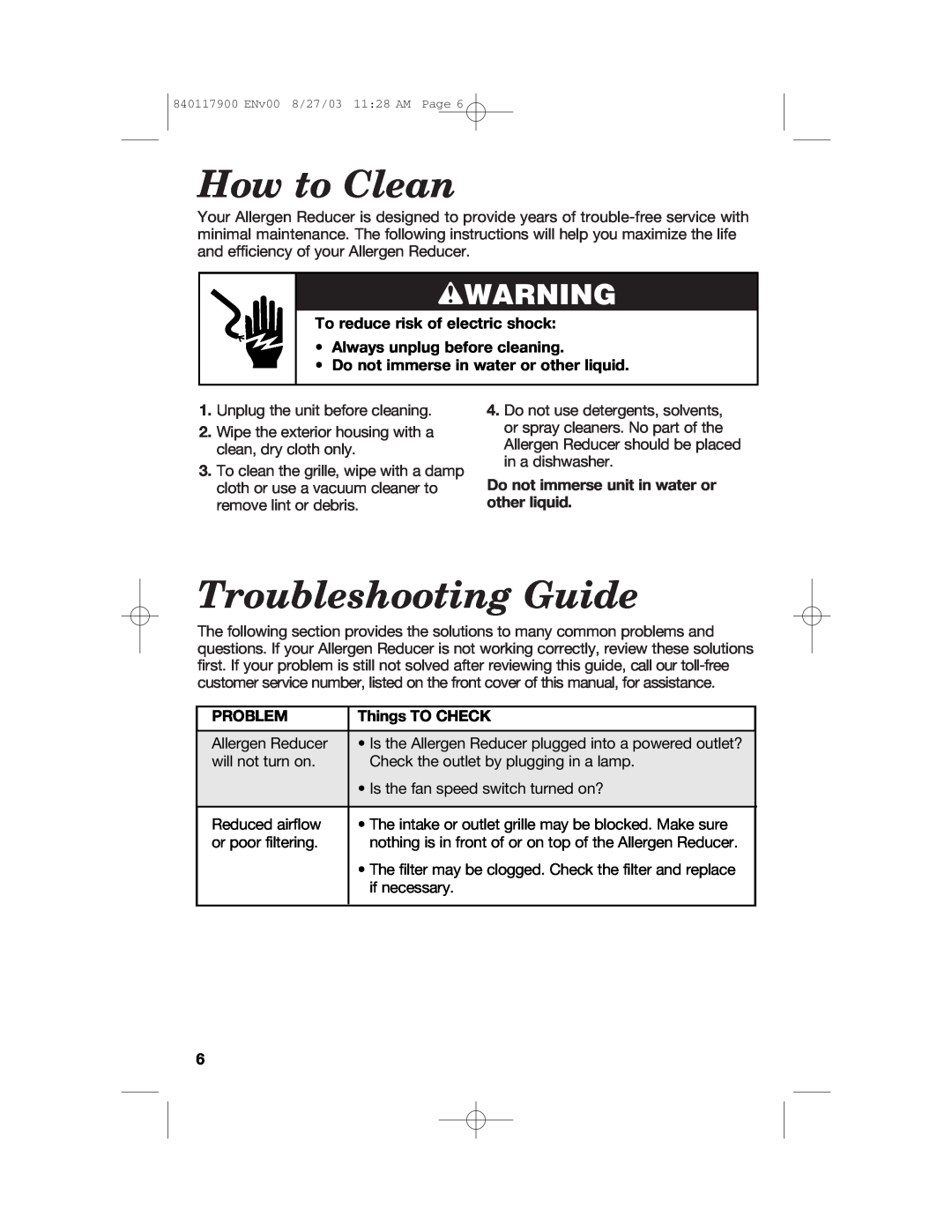 Hamilton Beach 840117900 manual How to Clean, Troubleshooting Guide, wWARNING, To reduce risk of electric shock, Problem 