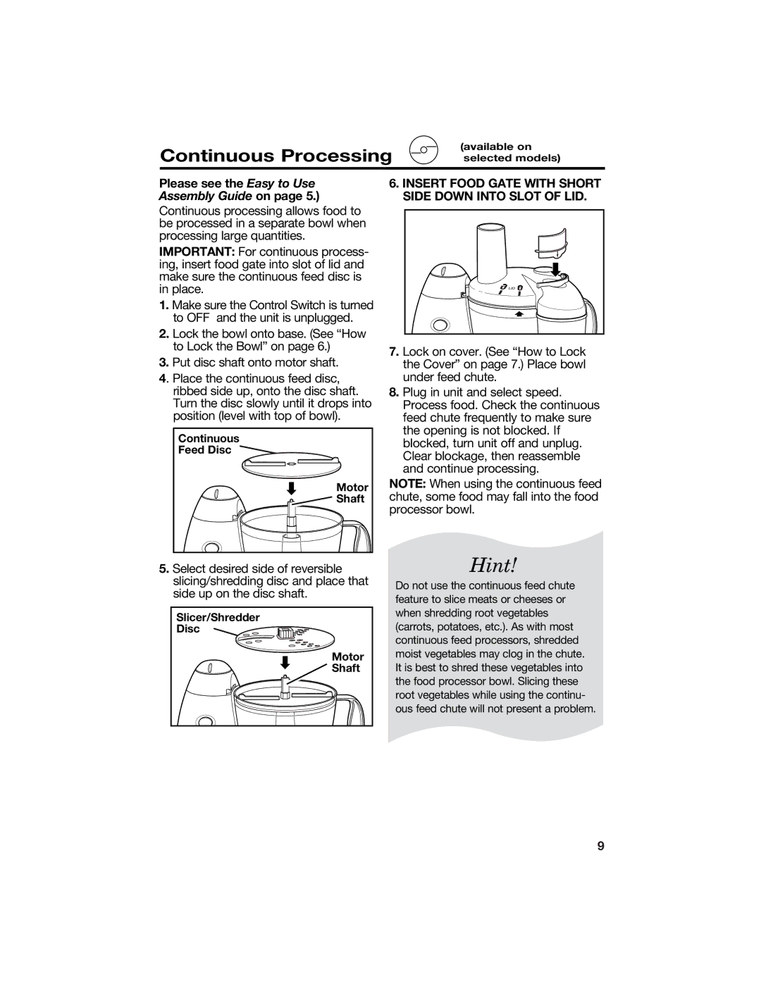 Hamilton Beach 840118100 manual Hint 