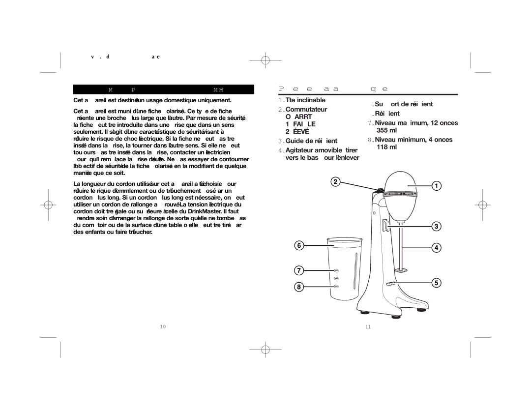 Hamilton Beach 840119400 manual Pièces et caractéristiques, Renseignements Pour LA Sécurité DU Consommateur 