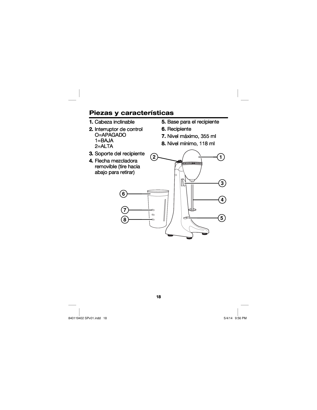 Hamilton Beach manual Piezas y características, Cabeza inclinable 2.Interruptor de control, 840119402 SPv01.indd 