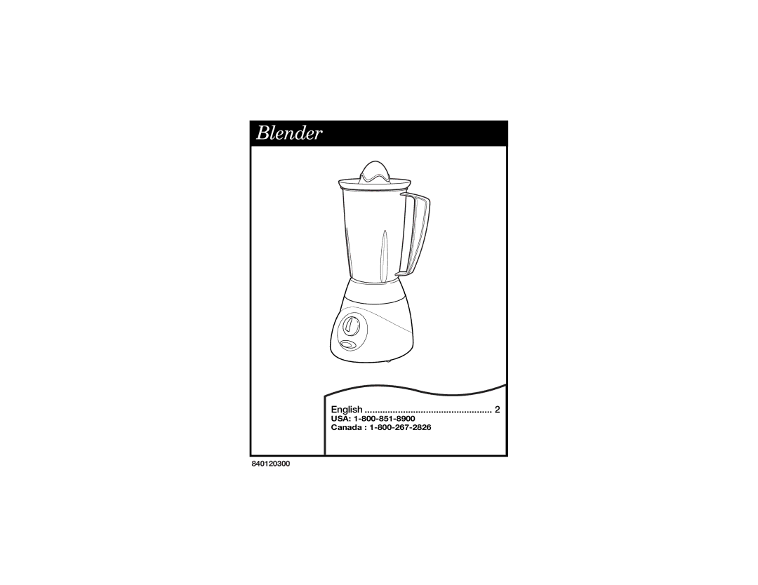 Hamilton Beach 840120300 manual Blender 