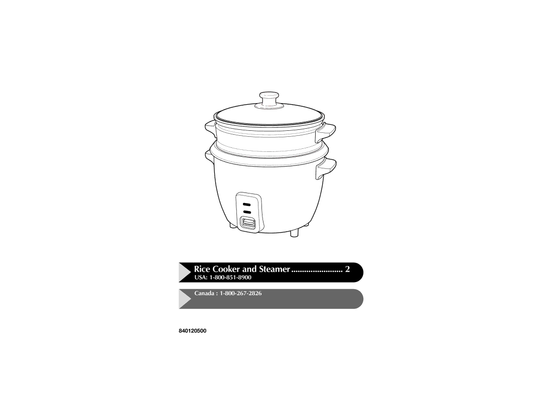 Hamilton Beach 840120500 manual Rice Cooker and Steamer 