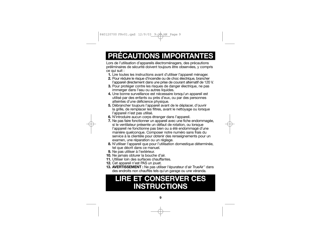 Hamilton Beach 840120700 manual Précautions Importantes, Lire Et Conserver Ces Instructions 