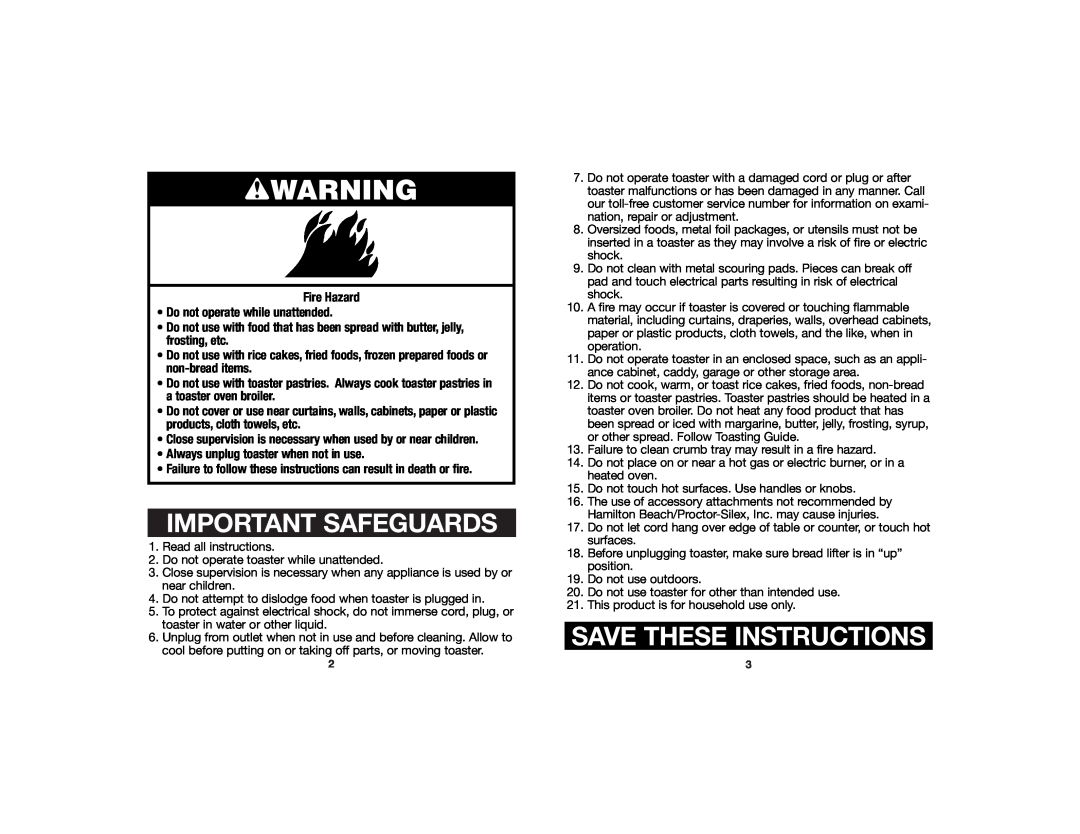 Hamilton Beach 840124100 manual wWARNING, Important Safeguards, Save These Instructions 