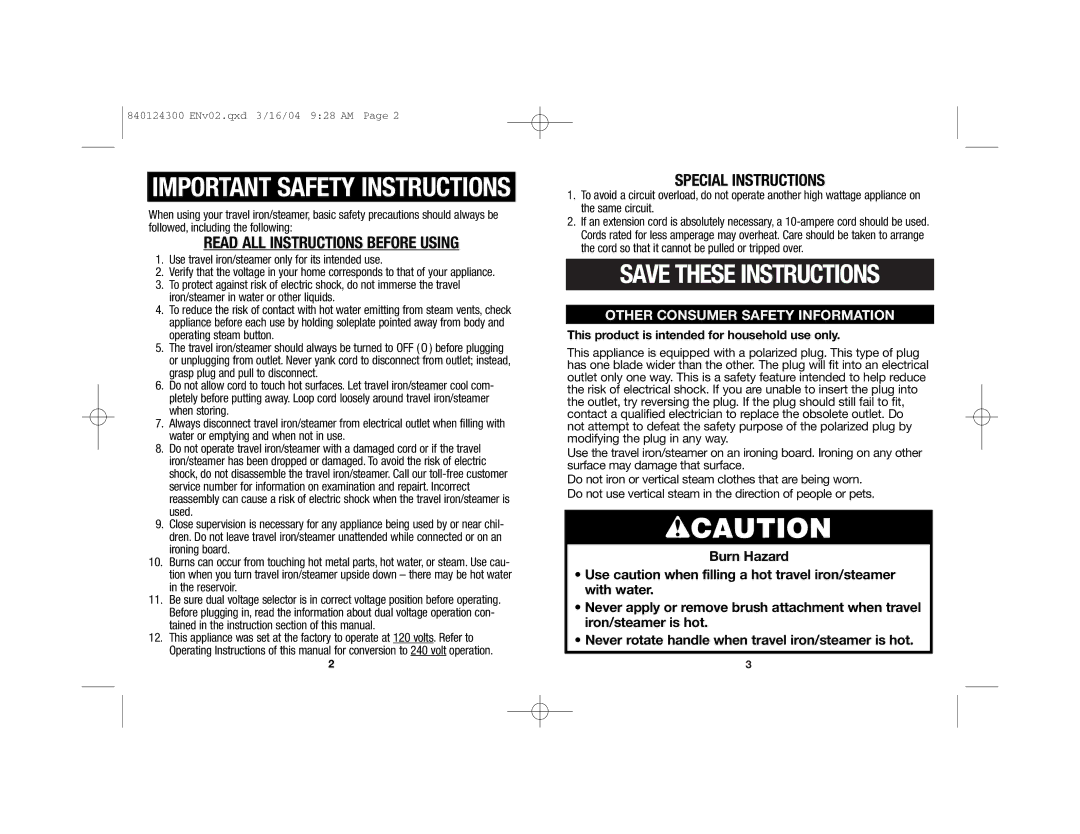 Hamilton Beach 840124300 manual Important Safety Instructions, This product is intended for household use only 