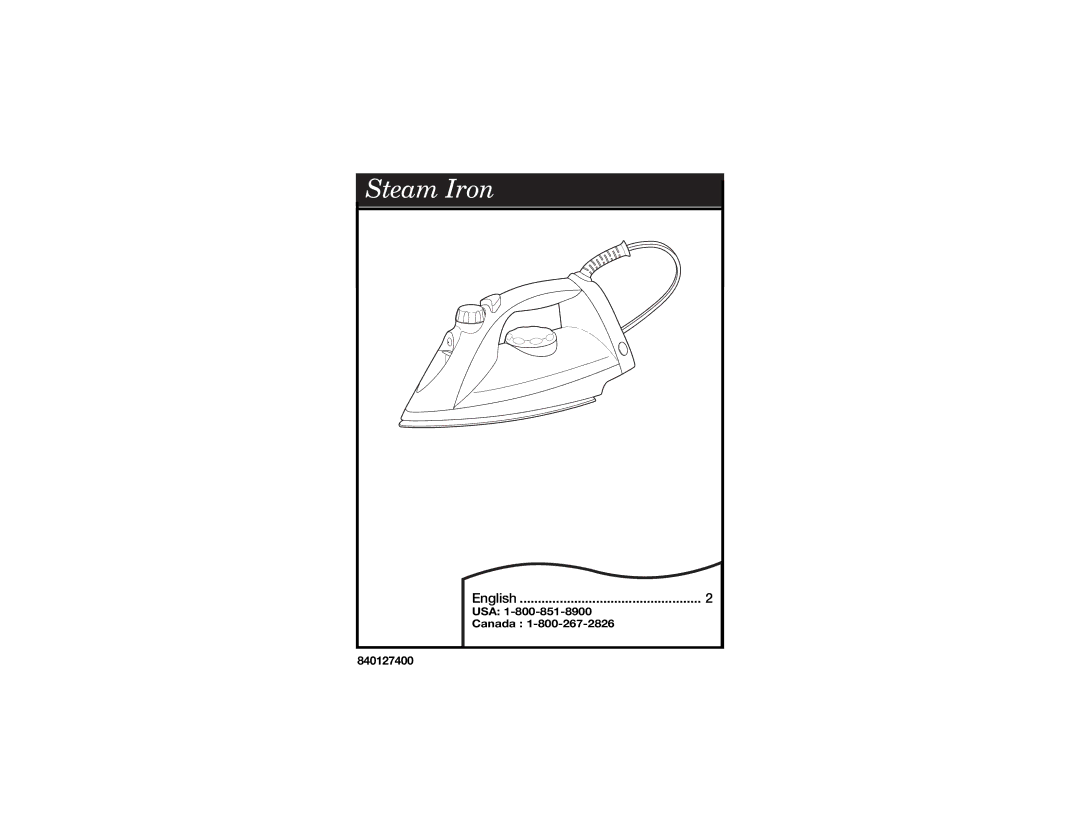 Hamilton Beach 840127400 manual Steam Iron 