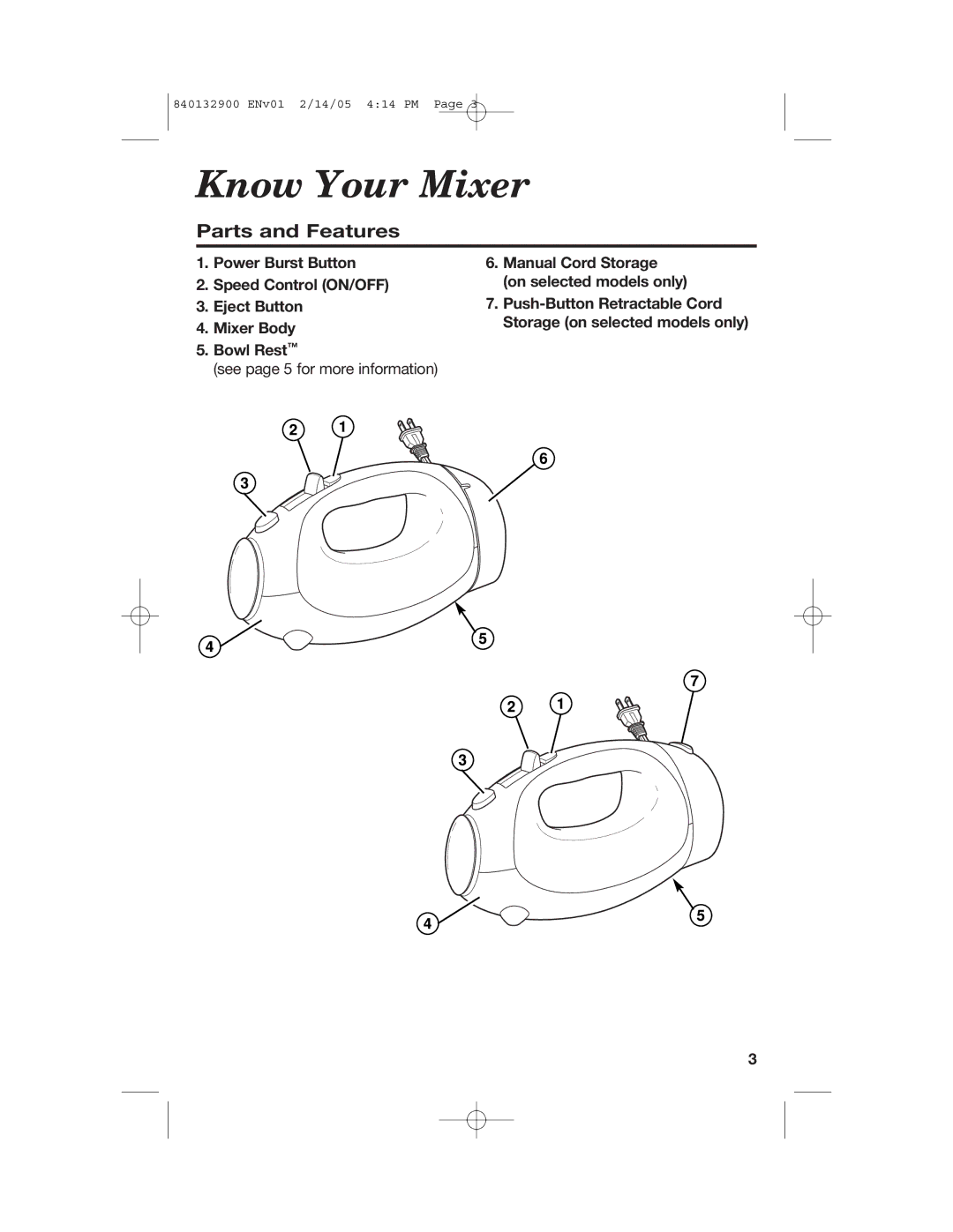 Hamilton Beach 840132900 manual Know Your Mixer, Parts and Features 