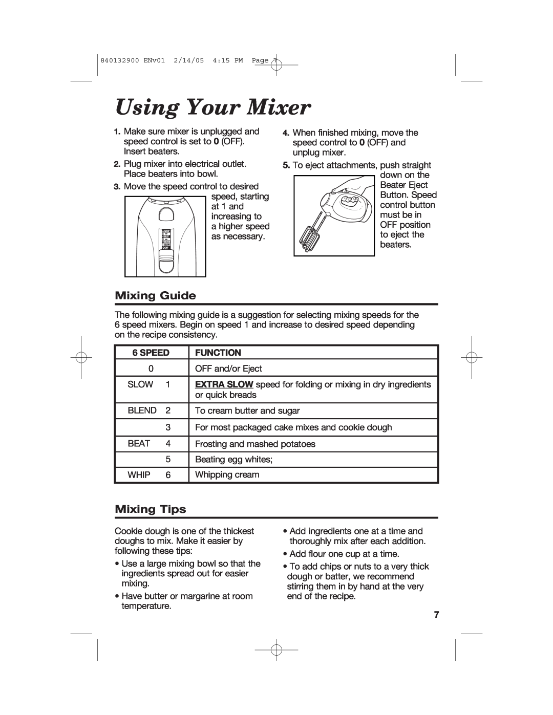 Hamilton Beach 840132900 manual Using Your Mixer, Mixing Guide, Mixing Tips 