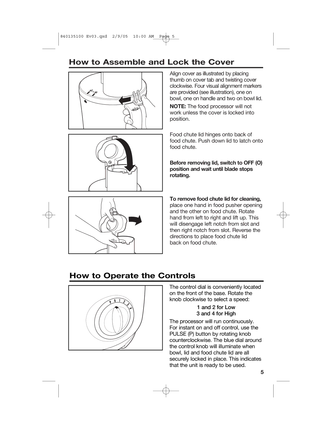 Hamilton Beach 840135100 manual How to Assemble and Lock the Cover, How to Operate the Controls 