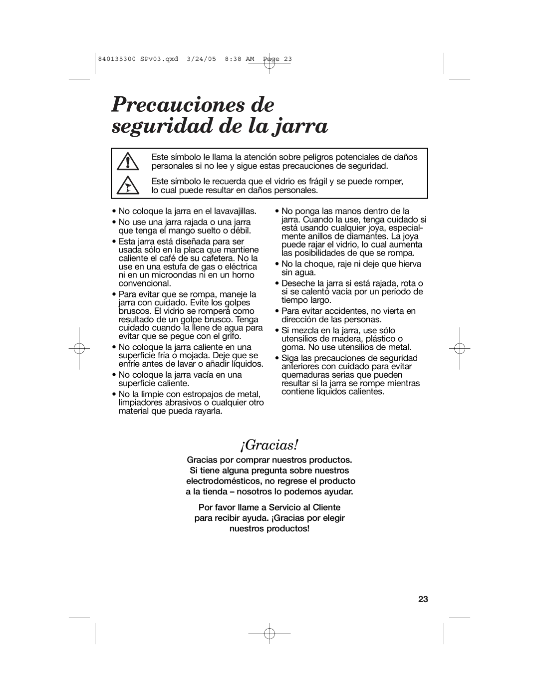 Hamilton Beach 42491, 840135300, 42494, 42481, 42484, 42471 manual Precauciones de seguridad de la jarra, ¡Gracias 