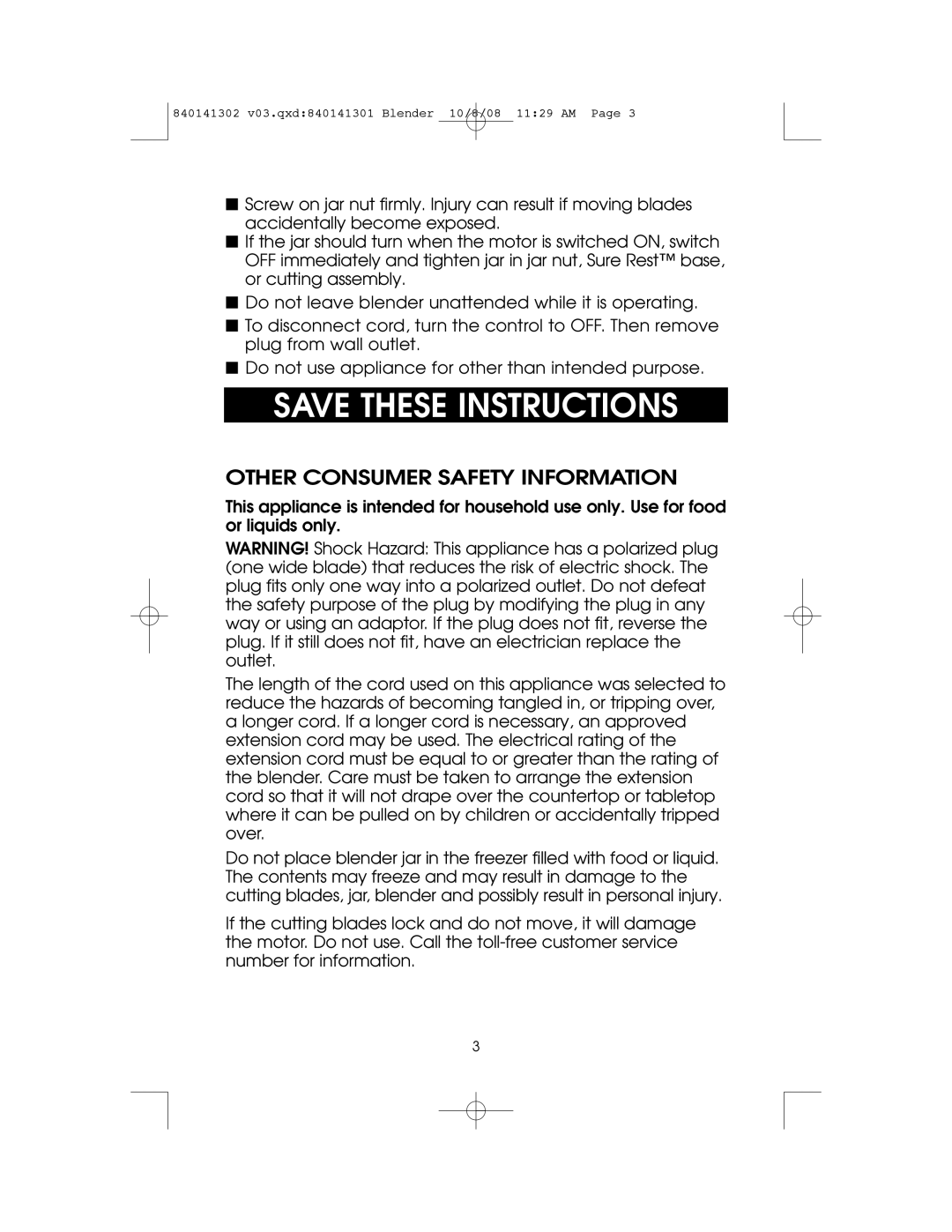 Hamilton Beach 840141302 owner manual Other Consumer Safety Information 