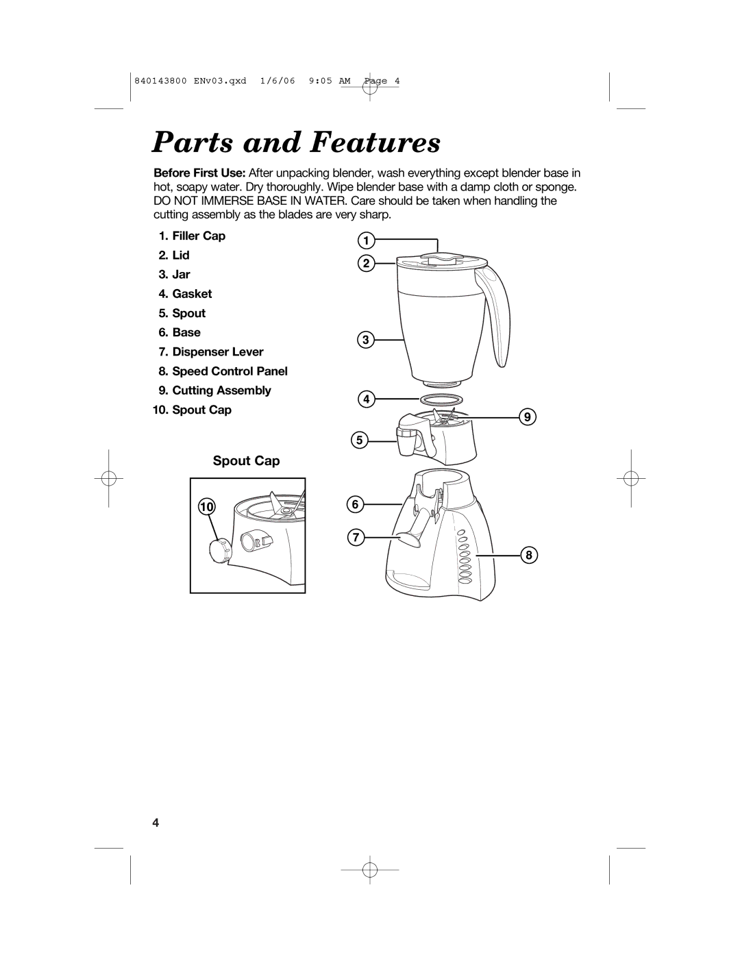 Hamilton Beach 840143800 manual Parts and Features 