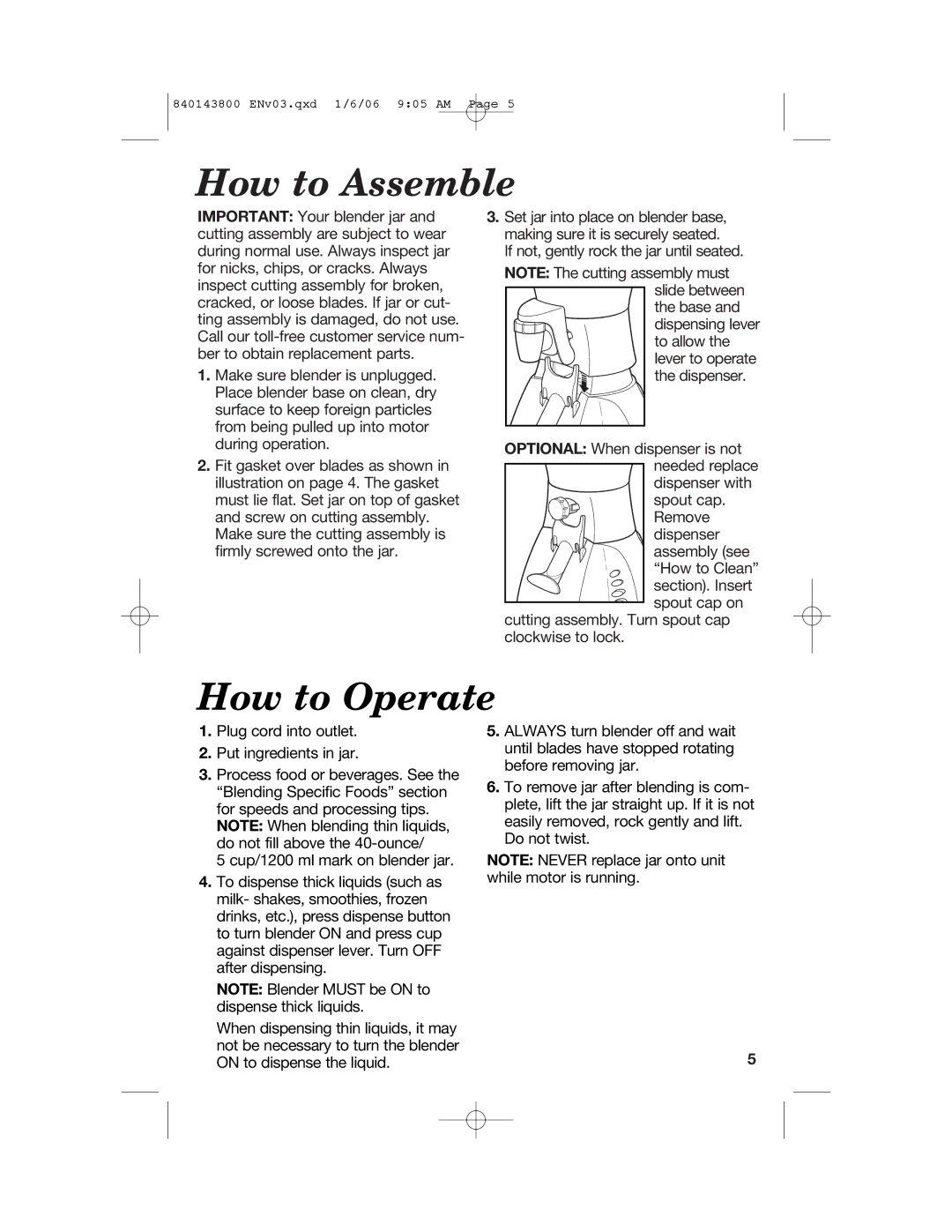 Hamilton Beach 840143800 manual How to Assemble, How to Operate 