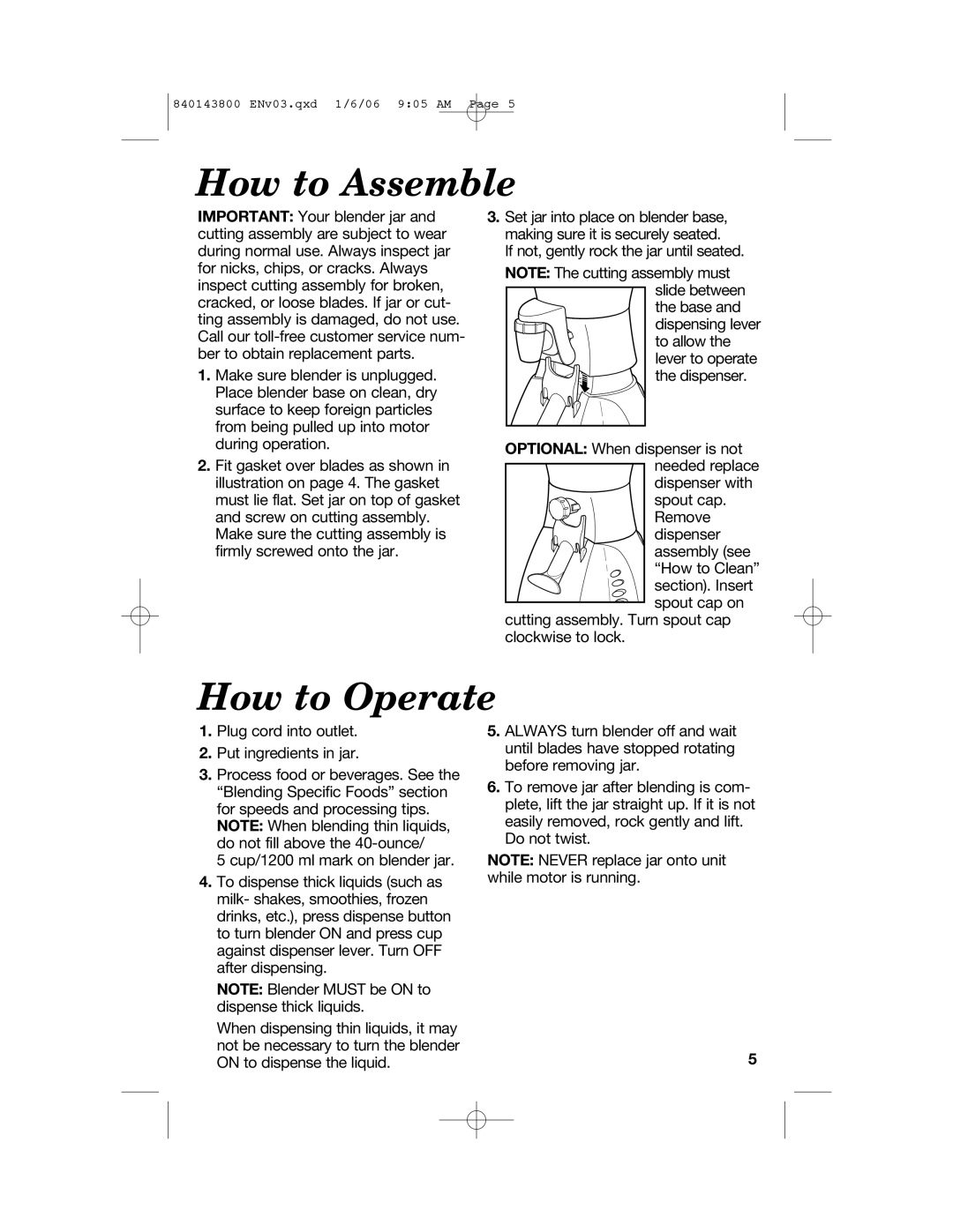 Hamilton Beach 840143800 manual How to Assemble, How to Operate 