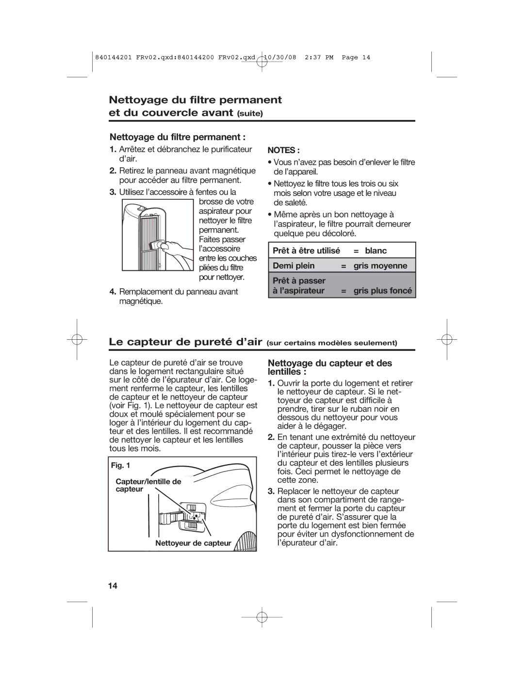 Hamilton Beach 840144201, 04992F manual Nettoyage du filtre permanent et du couvercle avant suite 