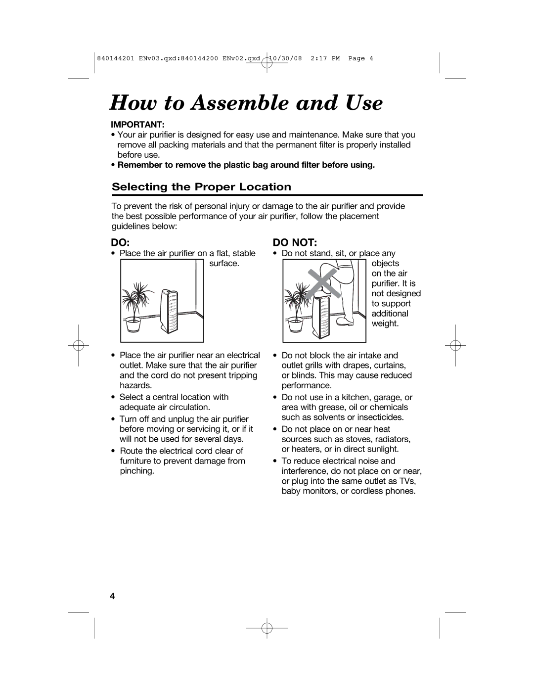 Hamilton Beach 840144201, 04992F manual How to Assemble and Use, Selecting the Proper Location 