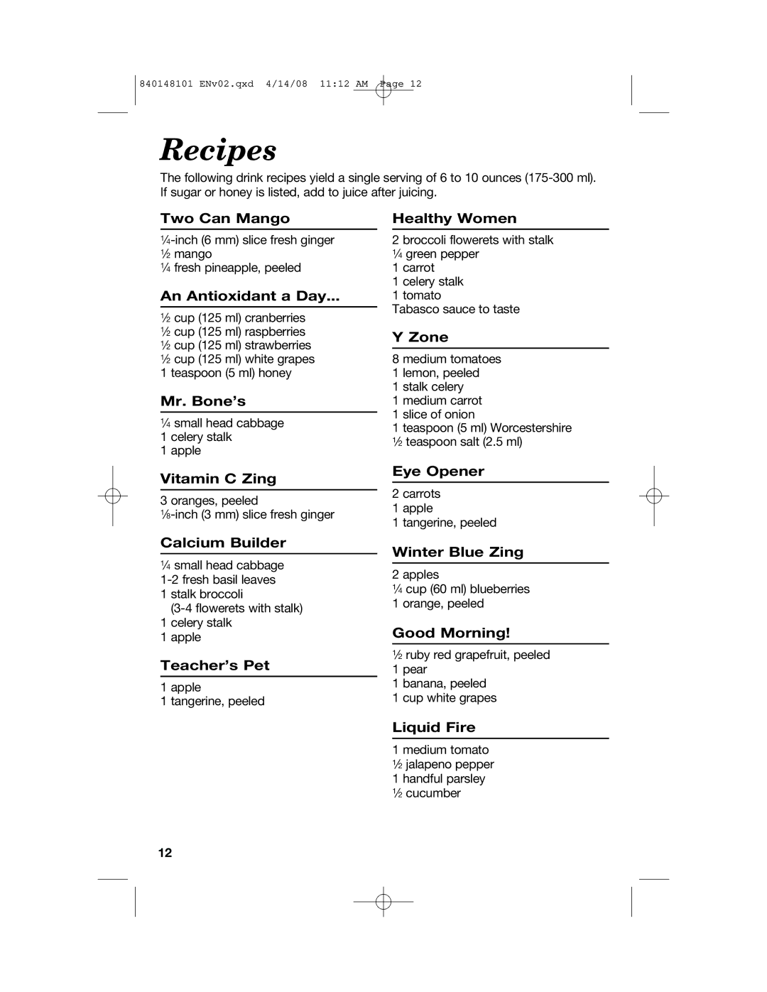 Hamilton Beach 840148101 manual Recipes, An Antioxidant a Day 