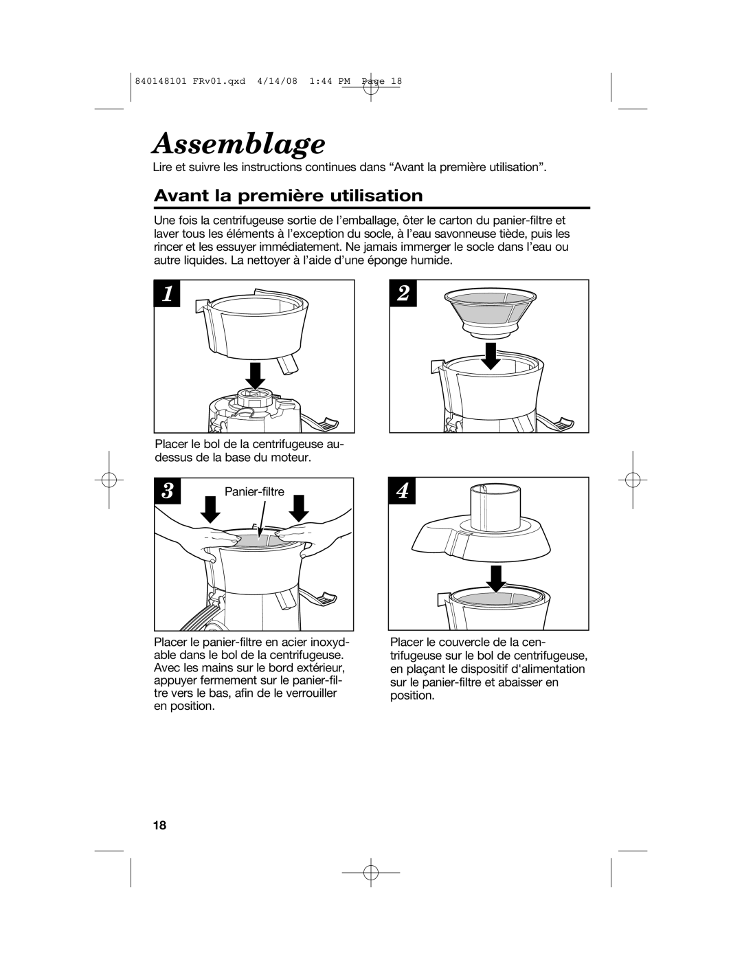 Hamilton Beach 840148101 manual Assemblage, Avant la première utilisation 