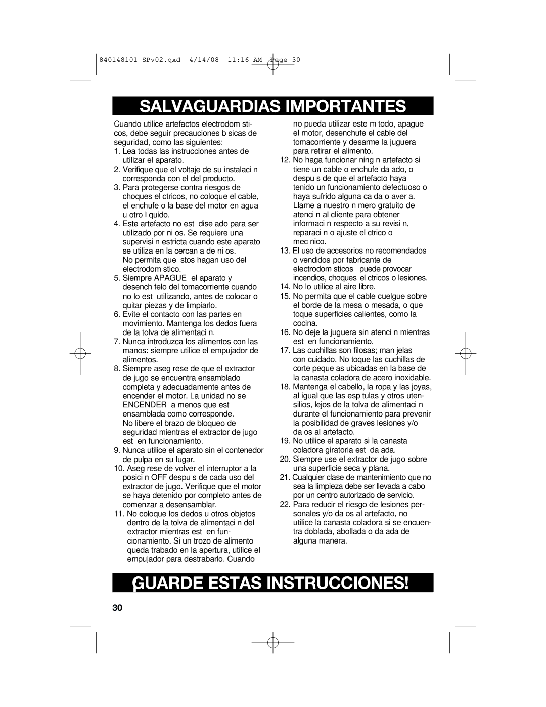 Hamilton Beach 840148101 manual Salvaguardias Importantes 