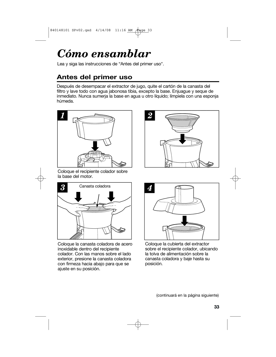 Hamilton Beach 840148101 manual Cómo ensamblar, Antes del primer uso 