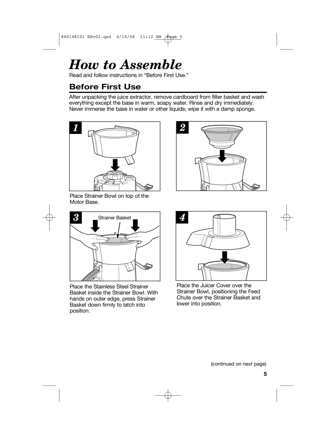 Hamilton Beach 840148101 manual How to Assemble, Before First Use 