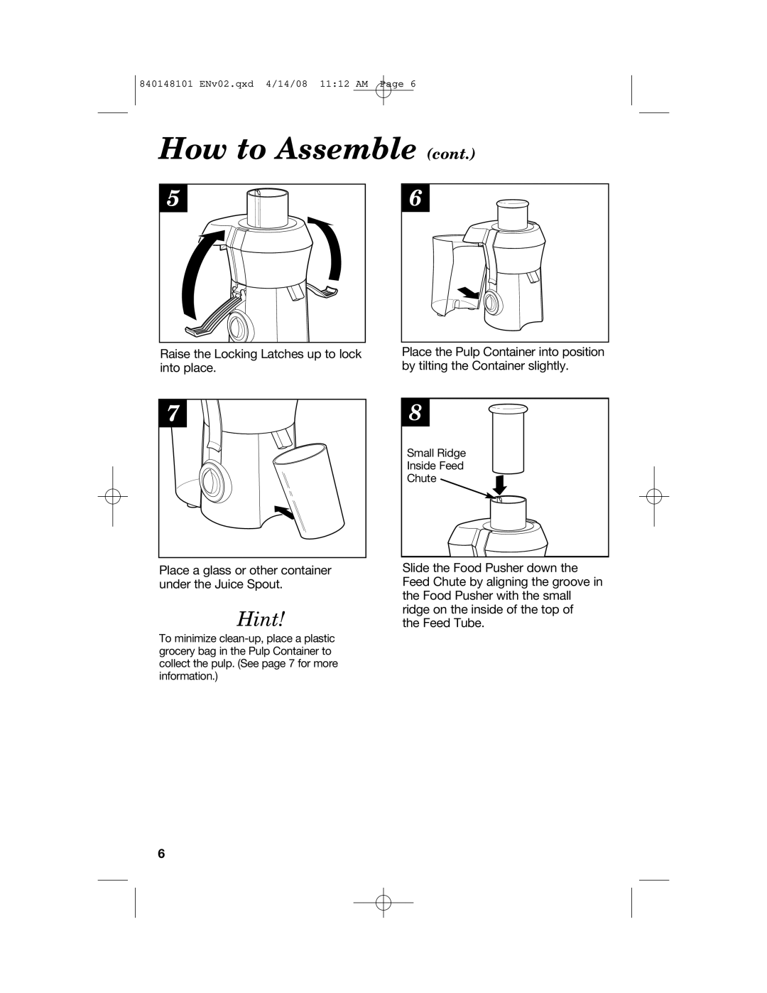 Hamilton Beach 840148101 manual Hint 