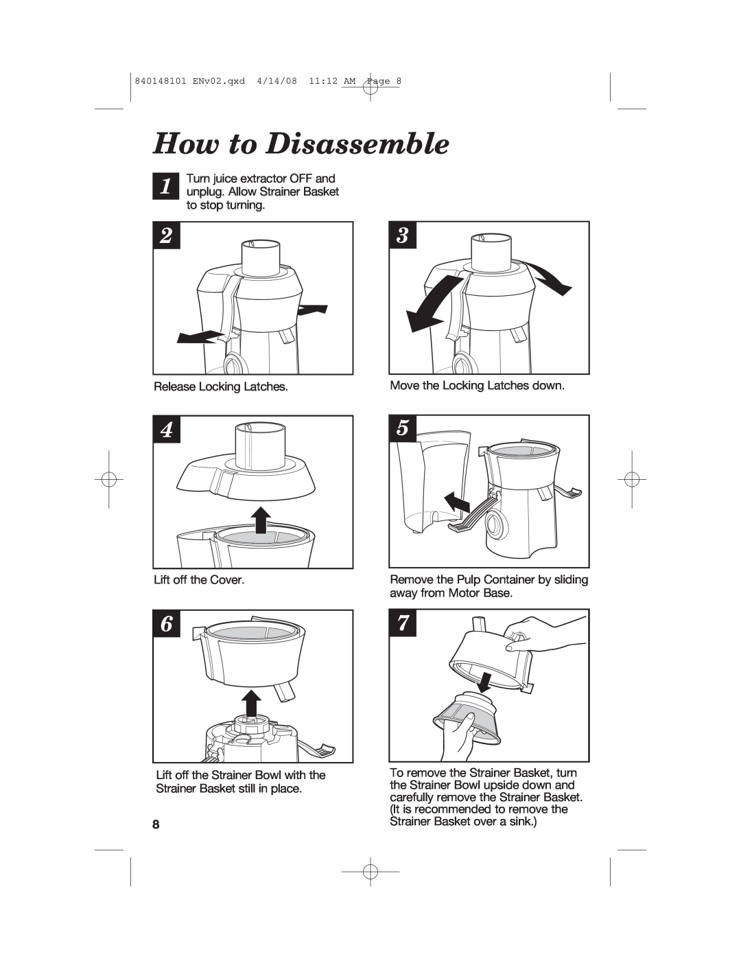 Hamilton Beach 840148101 manual How to Disassemble 