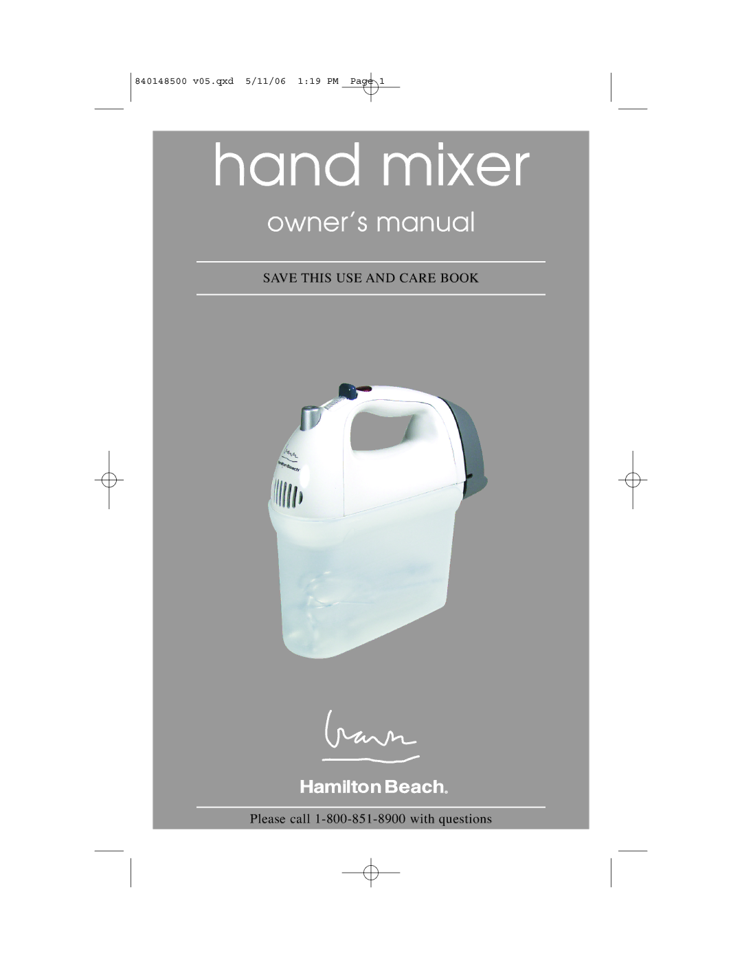 Hamilton Beach 840148500 owner manual Hand mixer 