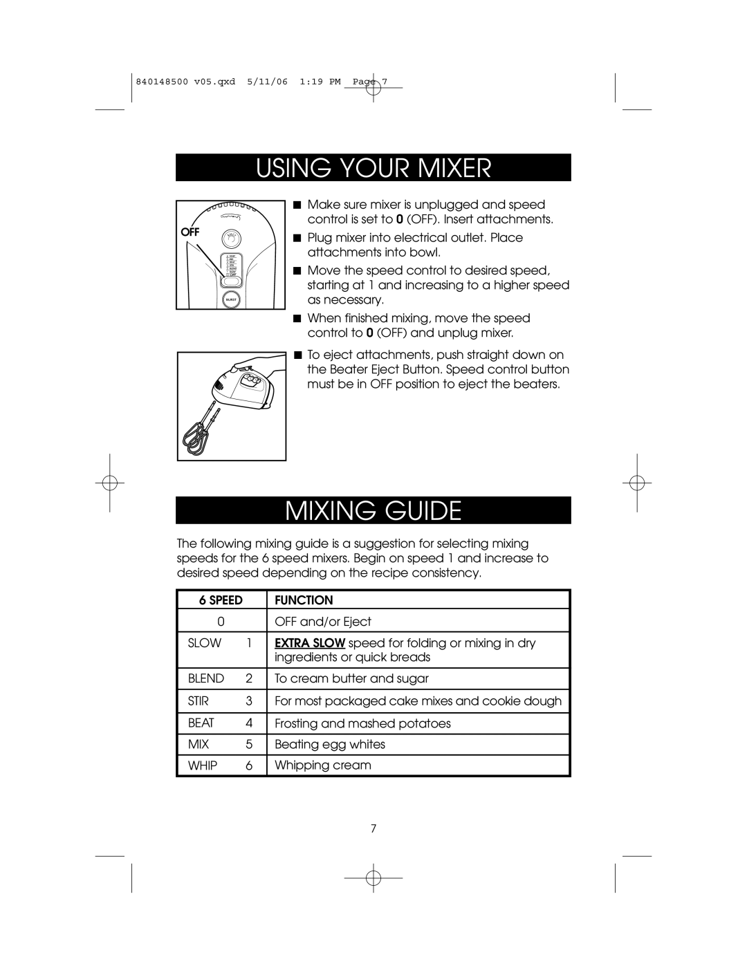 Hamilton Beach 840148500 owner manual Using Your Mixer, Mixing Guide 