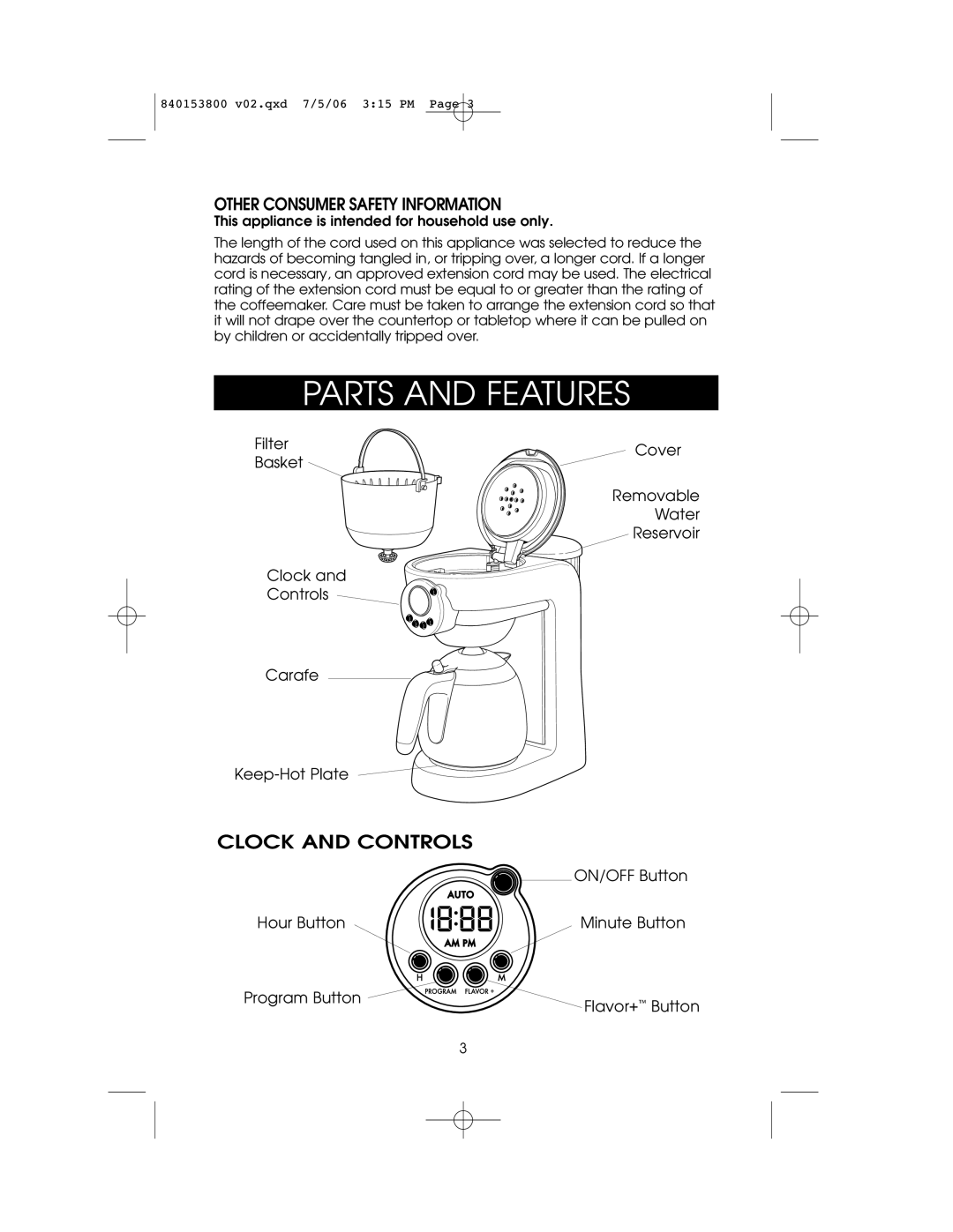 Hamilton Beach 840153800 owner manual Parts and Features, Other Consumer Safety Information 