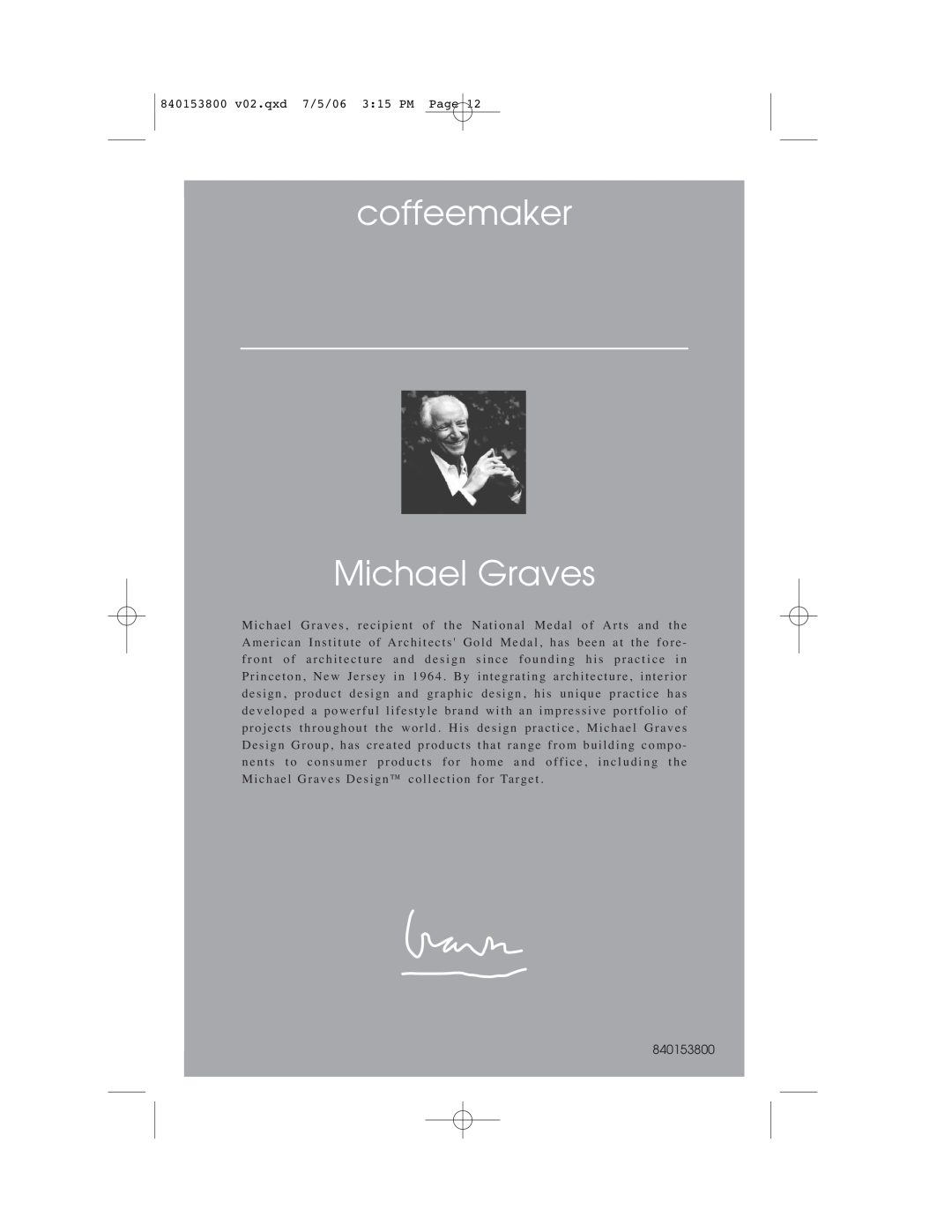 Hamilton Beach 840153800 owner manual coffeemaker Michael Graves 