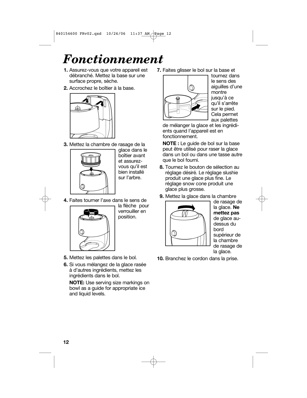 Hamilton Beach 840154600 manual Fonctionnement 