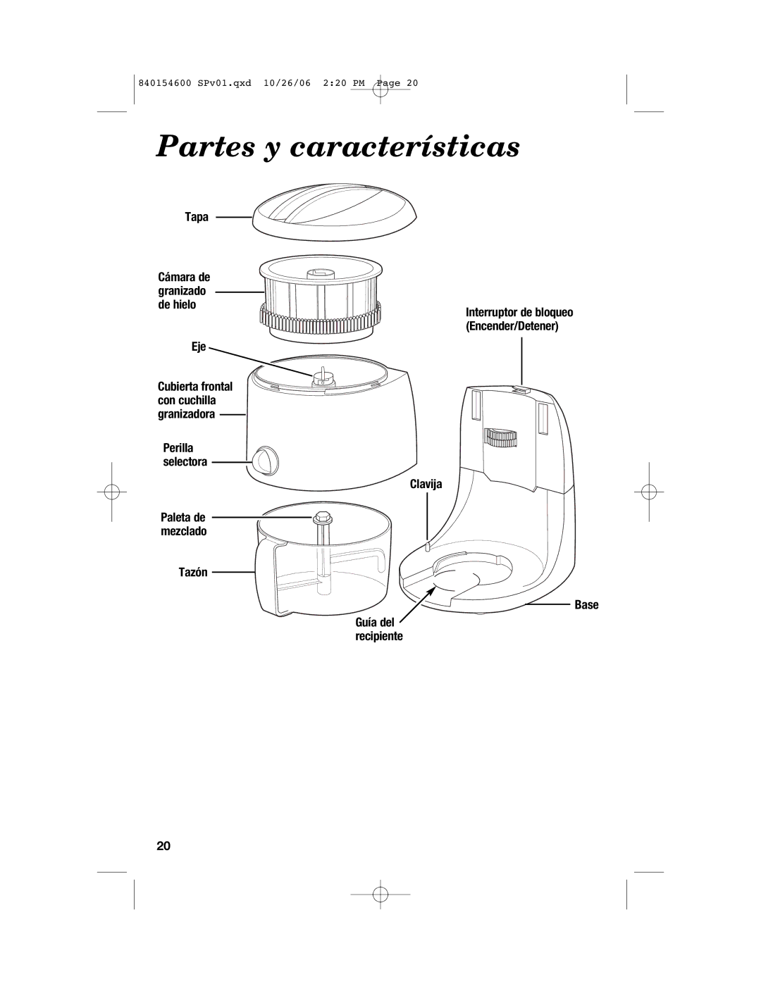 Hamilton Beach 840154600 manual Partes y características 