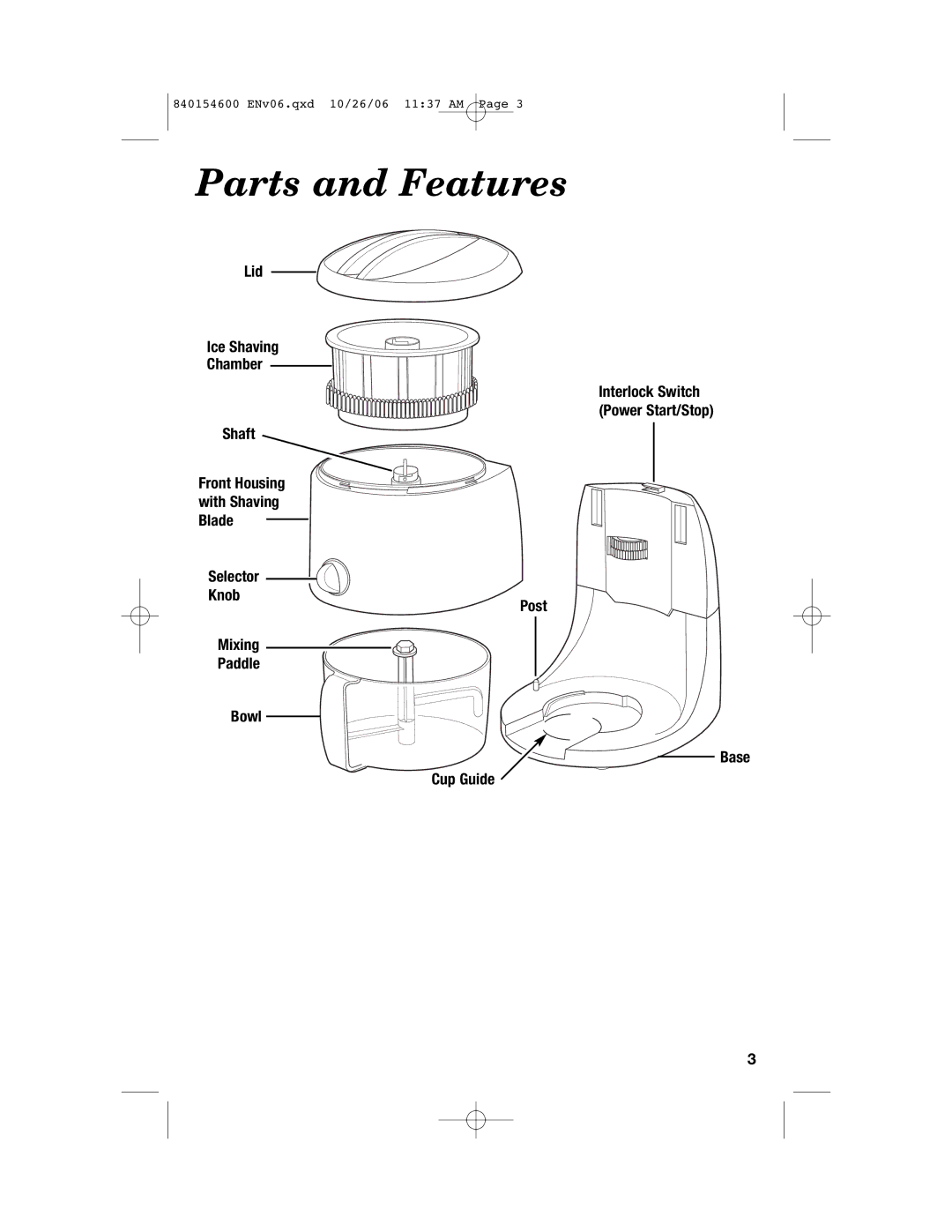 Hamilton Beach 840154600 manual Parts and Features 