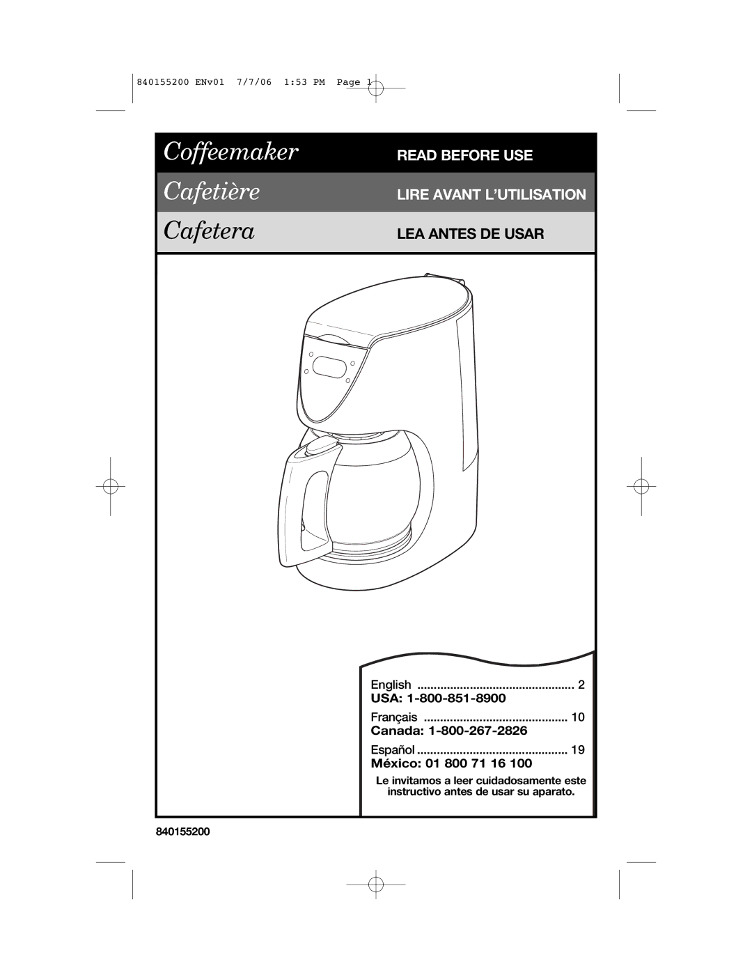 Hamilton Beach 42884, 840155200 manual Coffeemaker Cafetière 